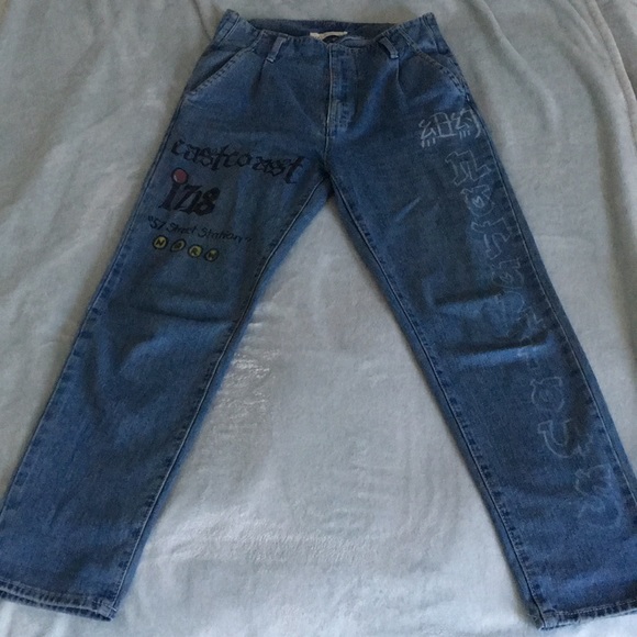 CUSTOM Medium wash denim graphic boyfriend jeans - Picture 1 of 4